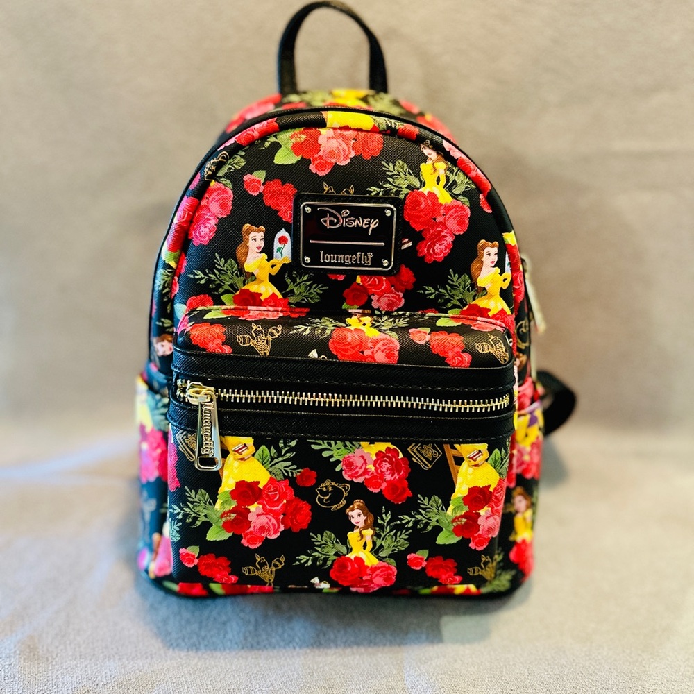 Loungefly Disney Belle Black and Red Floral Backpack